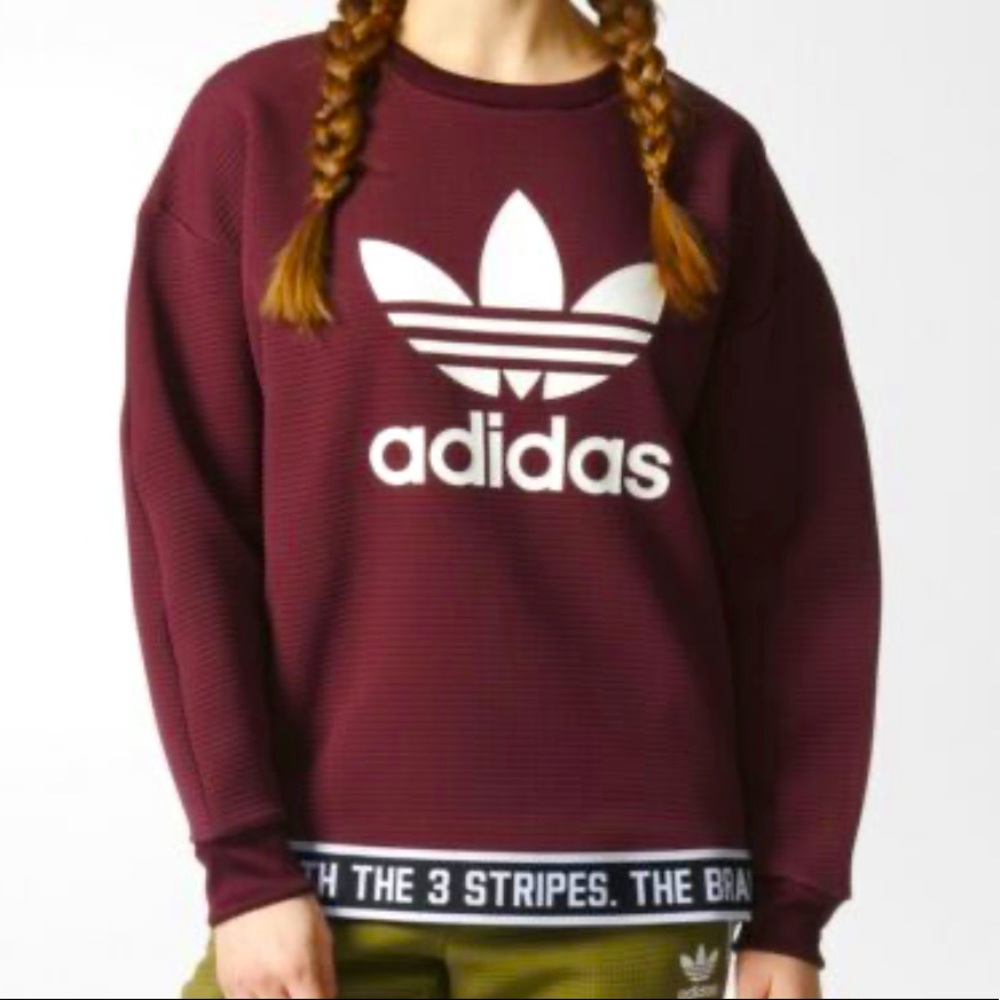 Adidas Women Maroon Logo Trefoil Three Stripes Sweatshirt Size SMALL S Like New